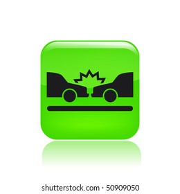 Vector illustration of a beautiful green icon isolated in a modern style with a reflection effect depicting a car collision