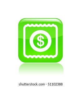 Vector illustration of a beautiful green icon isolated in a modern style with a reflection effect depicting a label money