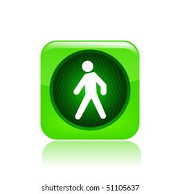 Vector illustration of a beautiful green icon isolated in a modern style with a reflection effect depicting a pedestrian traffic light