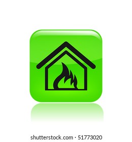 Vector illustration of a beautiful green icon isolated in a modern style with a reflection effect depicting a burning home