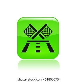 Vector illustration of a beautiful green icon isolated in a modern style with a reflection effect depicting a cars arriving at the finish line, or departing
