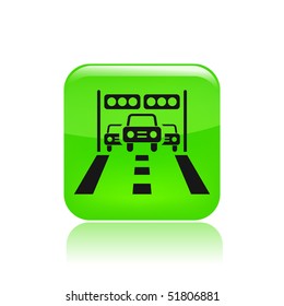Vector illustration of a beautiful green icon isolated in a modern style with a reflection effect depicting a cars arriving at the finish line, or departing