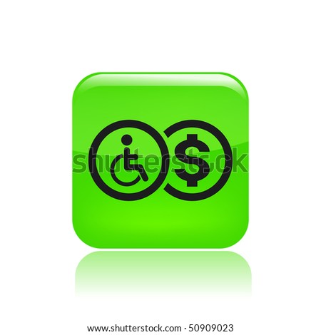 Vector illustration of a beautiful green icon isolated in a modern style with a reflection effect depicting handicap and money