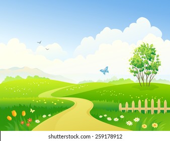 Vector illustration of a beautiful green landscape 