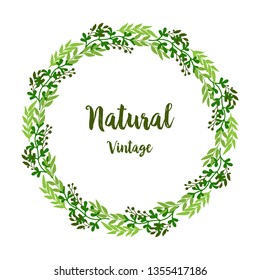 Vector illustration beautiful green leafy flower frame for design natural vintage hand drawn