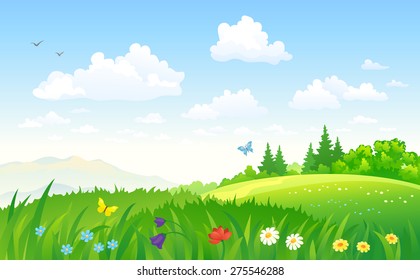 Vector illustration of a beautiful green summertime landscape