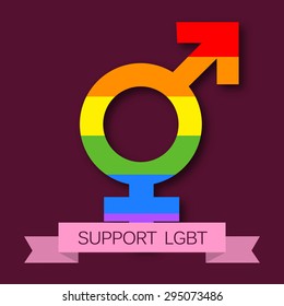 Vector illustration of beautiful greeting card for LGBT with pink ribbon.