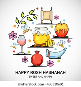 Vector illustration of a Beautiful Greeting card design for Jewish New Year Holiday.