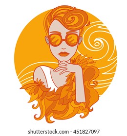 vector illustration with beautiful grunge glam lady fashion orange