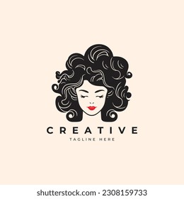 Vector illustration Beautiful hair woman face logo design for salon, makeover, hair stylist, hairdresser, haircut.