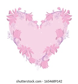 Vector illustration of beautiful hand drawn flowers and plants in heart. The best for Valentines's Day