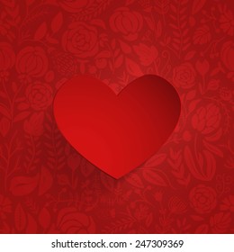 Vector illustration of beautiful hand drawn flowers and plants with heart banner. The best for Valentines's Day, Wedding and Birthday design.