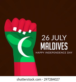 Vector illustration of  a beautiful hand for Happy Independence Day with Maldives flag.