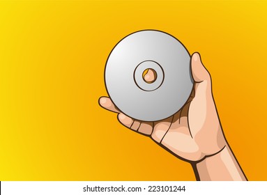 Vector illustration - Beautiful hands holding a CD in outline version. Created with adobe illustrator. background, CD are Created separately.