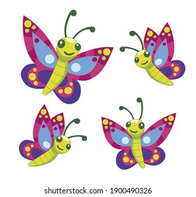 Vector illustration of beautiful and happy cartoon butterflies