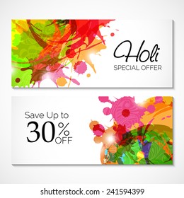Vector illustration of beautiful header or banner set design with shiny colours splash.