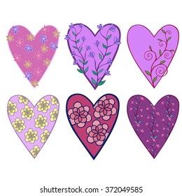 Vector illustration of beautiful heart set with flowers. The best card for Valentines's Day, Wedding and Birthday design.