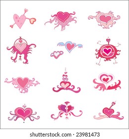 Vector illustration of beautiful hearts icon set. Ideal for Valentine Cards decoration.