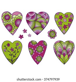 Vector illustration of beautiful hearts set with flowers. The best for Valentines's Day, Wedding and Birthday design.