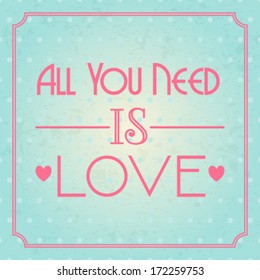 Vector illustration of beautiful hipster romantic Valentine's Day card with typography