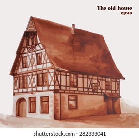 Vector illustration of a beautiful house. Painted by watercolor and ink.