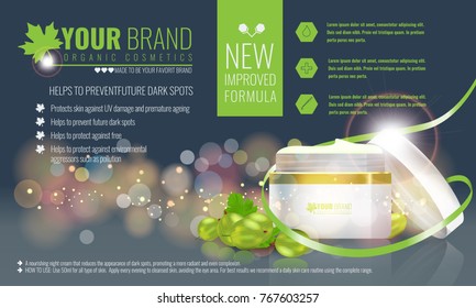 Vector illustration of Beautiful hydrating facial cream cosmetic ads on bubble background. Illustrated vector.