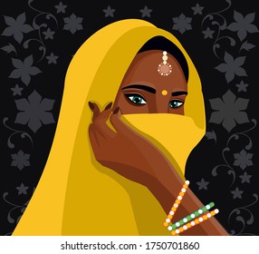 Vector illustration of beautiful Indian young woman. Traditional fashion