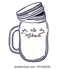 Vector illustration with a beautiful jar of confetti made from gold stars inside.