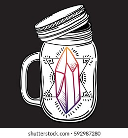Vector illustration with a beautiful jar of crystal and diamond inside. 