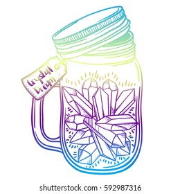 Vector illustration with a beautiful jar of crystal and diamond inside. 