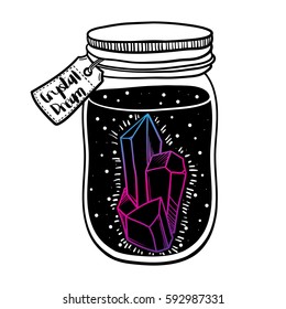Vector illustration with a beautiful jar of crystal and diamond inside. 