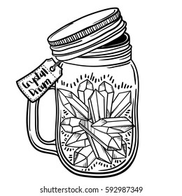 Vector illustration with a beautiful jar of crystal and diamond inside. 