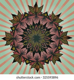 Vector illustration, beautiful kaleidoscope design, ray on the background, card concept.