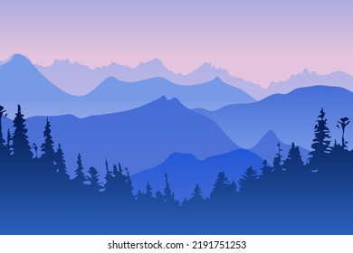 Vector illustration a beautiful landsapce with mountains. Illustration with space for text.