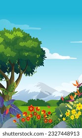 ilustración vectorial de fondo de hermosas flores de paisaje
