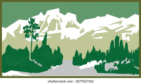 
Ilustración vectorial de un hermoso paisaje, montañas.