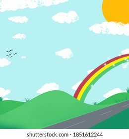 Vector illustration of beautiful landscape on green mountains design background