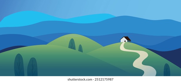 Vector illustration. Beautiful landscape. Pleasant shades of the illustration. Modern style. Suitable for screensaver.