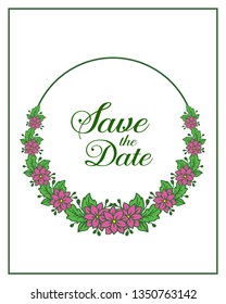 Vector illustration beautiful leaf flower frame for design wedding invitation card hand drawn