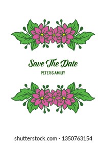 Vector illustration beautiful leaf flower frame for design wedding invitation card hand drawn
