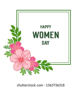 Vector illustration beautiful leaf flower frame with shape of happy women day hand drawn