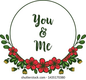 Vector illustration beautiful leaf wreath frame for writing you and me