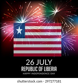 Vector illustration of a beautiful Liberia Flag with crackers for Liberia Independence Day.