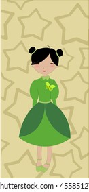 Vector Illustration of beautiful little girl on the stars background