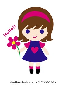 Vector illustration of Beautiful Little Hello girl with flowers