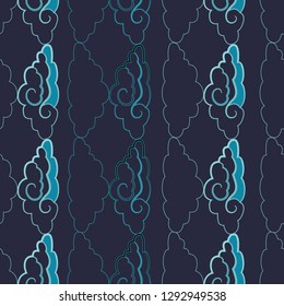Vector illustration of beautiful lunar twilight with colourful blue green clouds  glowing against blue sky, arranged in vertical layout