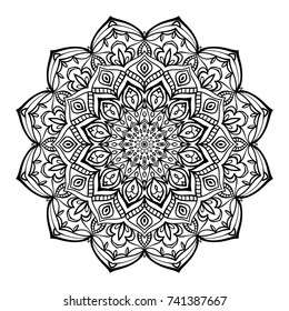 vector illustration of beautiful mandala, black outlines on isolated background