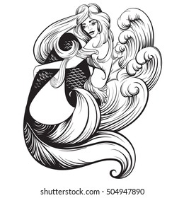  Tattoo Design Nice Face Long Curly Stock Vector (Royalty Free) 187469531