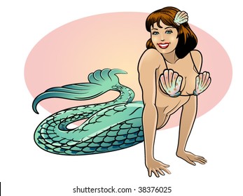 vector illustration of a beautiful mermaid..shells are envelopes
