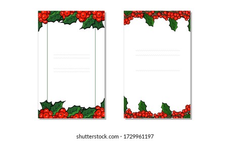 Vector illustration of beautiful mistletoe and holly decoration layout. Design for invitation and frame border and template greeting card and wedding card and postcards.